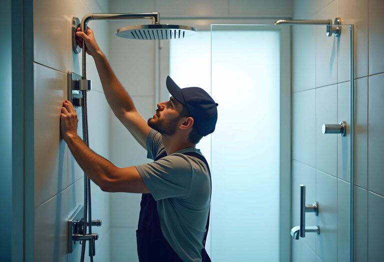 Tecnico instalando um chuveiro
