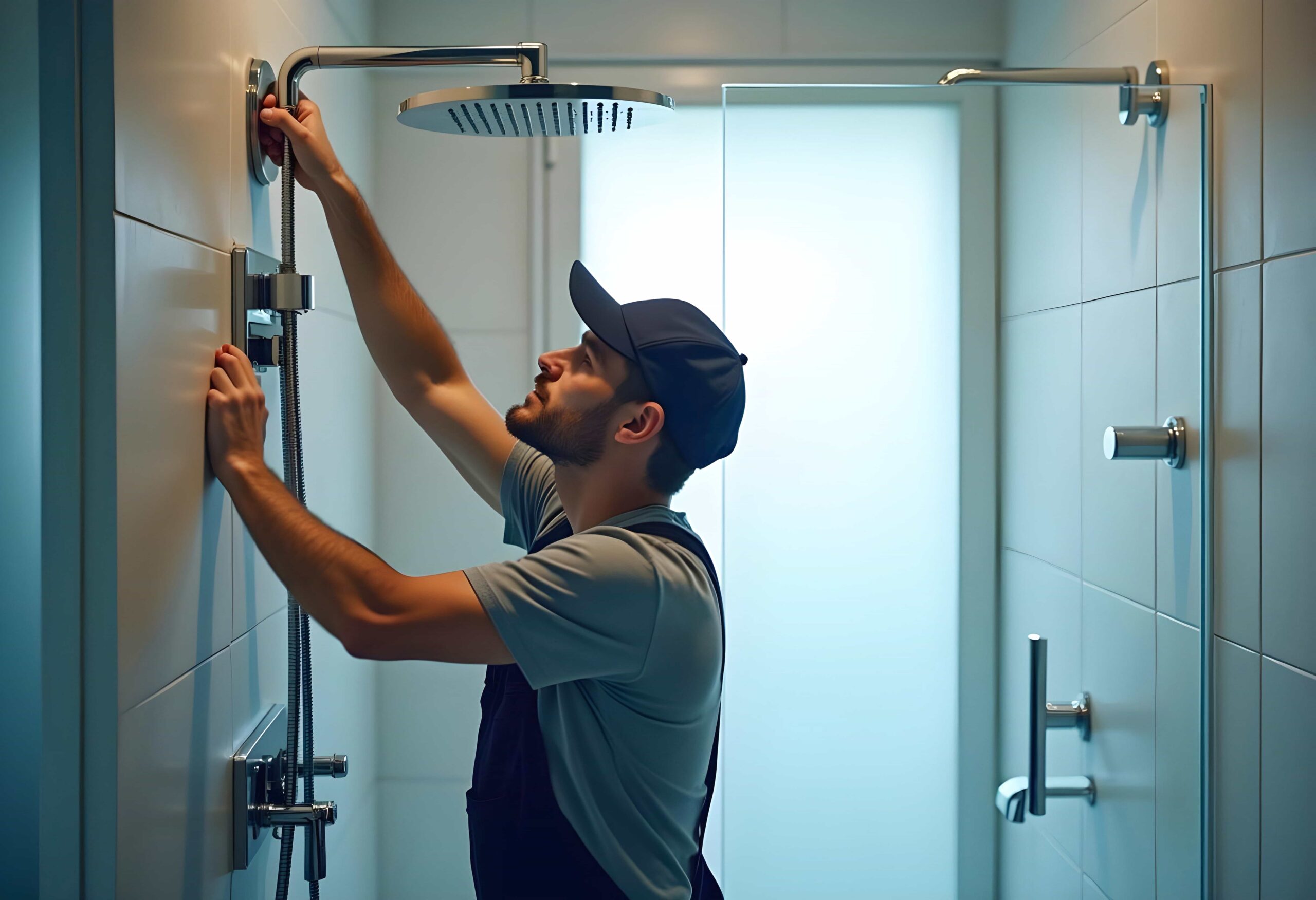 Tecnico instalando um chuveiro